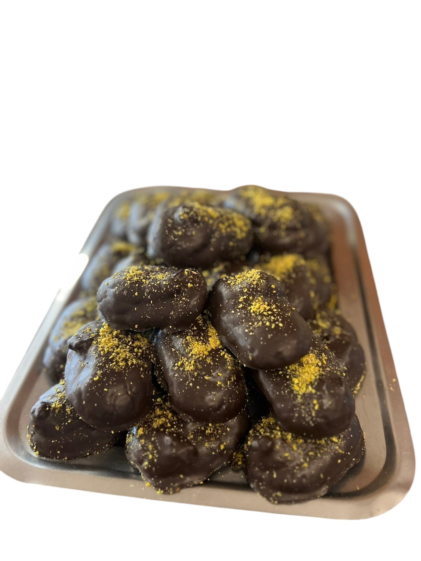 Datteri ricoperti di cioccolato con granella di pistacchio e Paste di Mandorla